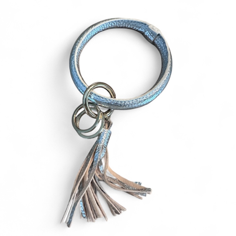 Silver Leather Tassel Keychain Bracelet- NEW